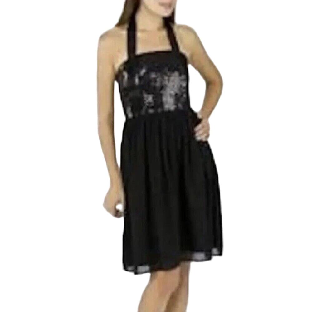 Target Limited Edition Mini Dress Sz 2 Black Sequin Chiffon Halter Neck Tie